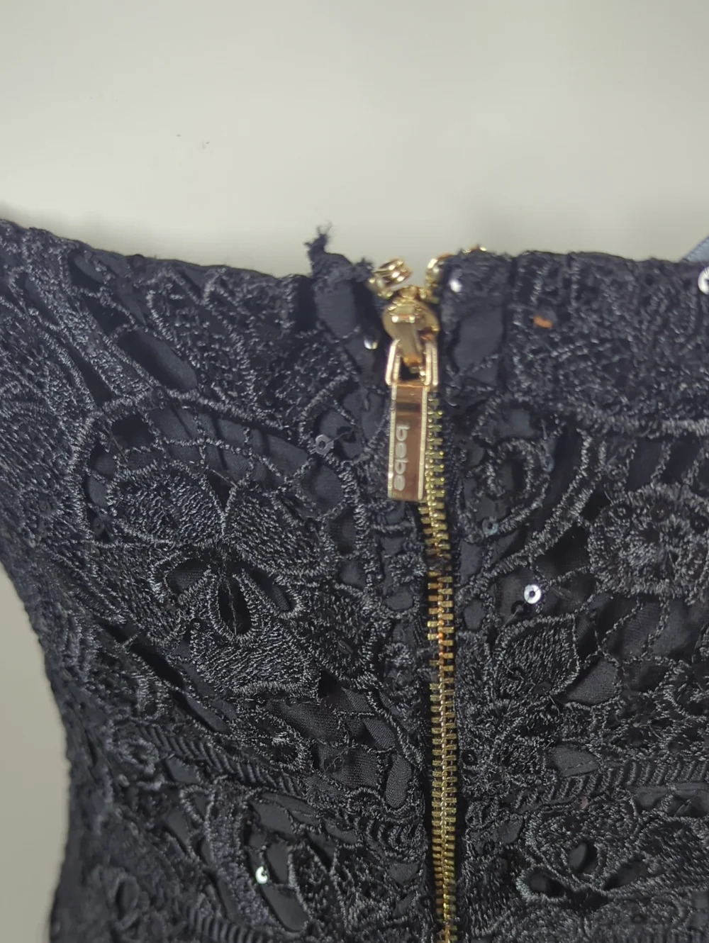 bebe Black Lace Sequin Spaghetti Strap Bodycon Dress Small - Picture 9 of 10